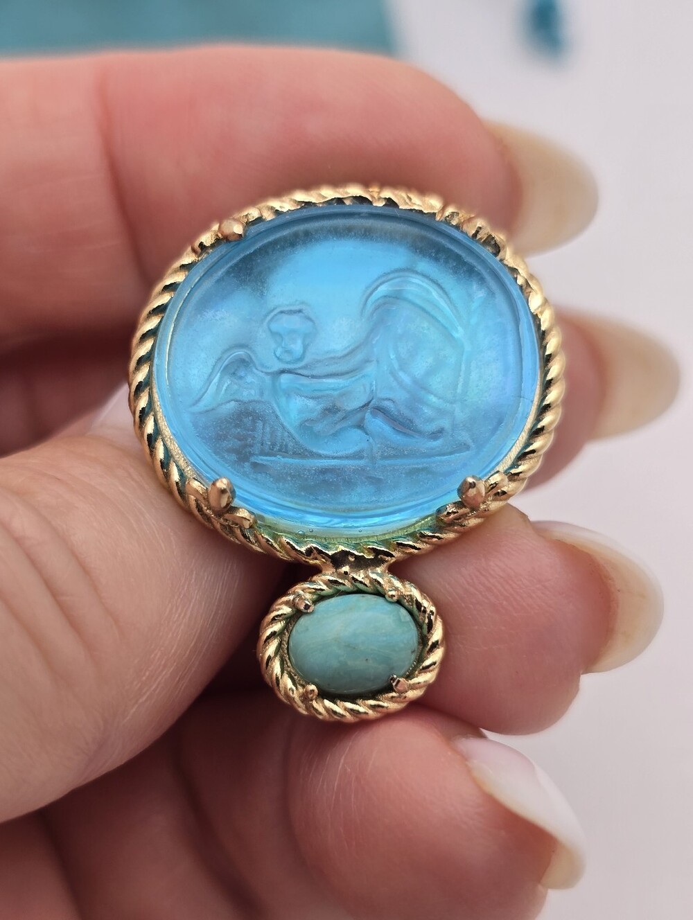 $399 Tagliamonte 925 Gold Plated Venetian Glass Intaglio Cameo Turquoise earring